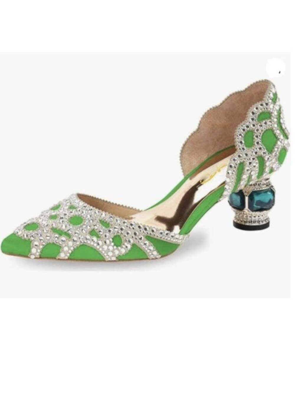 XYD Women's Pumps, Elegant Pointed Toe, D'Orsay Crystal Chunky Low Heels Green